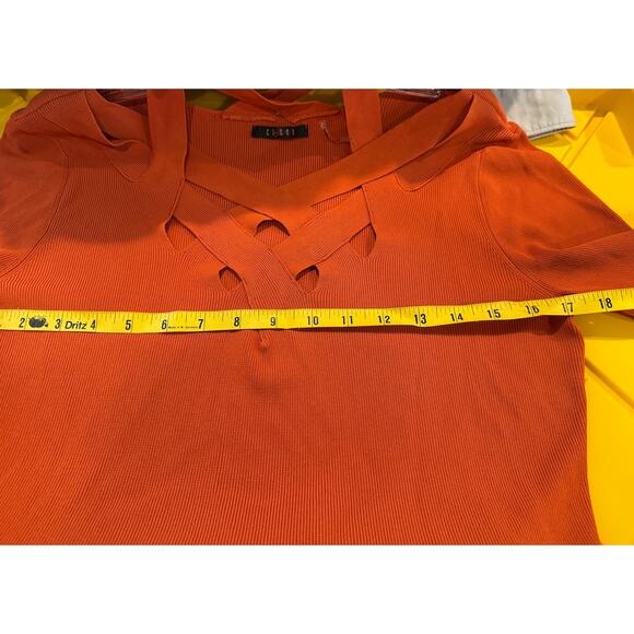 Vintage EUC Cyrus Rust Orange Criss Cross Knit Ribbed Sweater Flattering - Picture 11 of 14